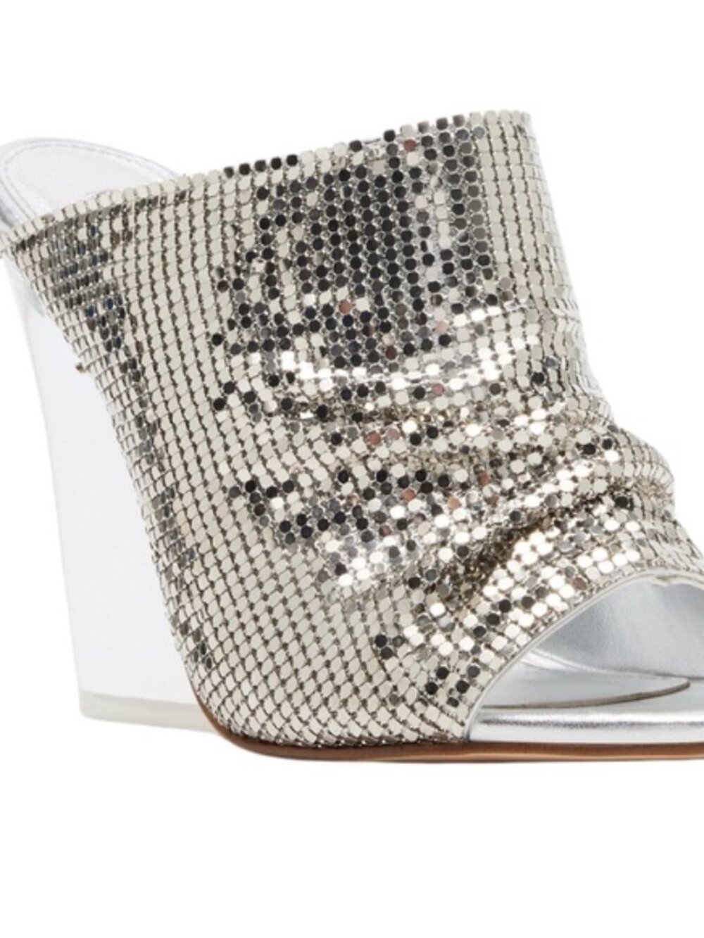 Jessica Rich x Steve Madden Adrienne Chainmail Silver Wedge Sandals NEW 7